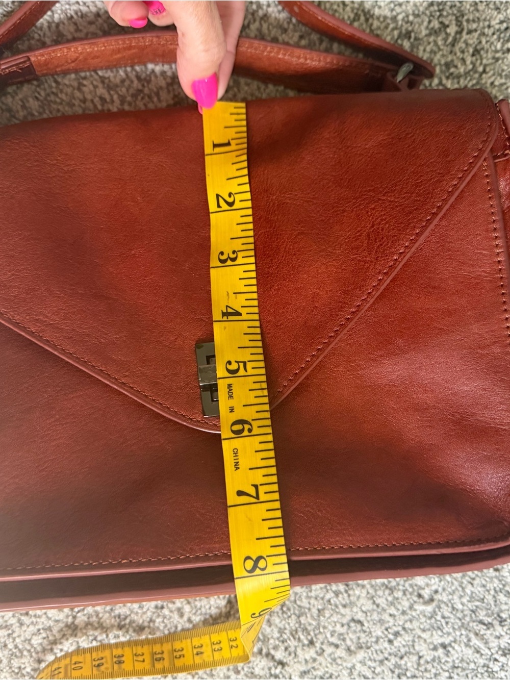 Rich Cognac Leather Crossbody Satchel | Vintage Minimalist Everyday Bag - Picture 9 of 11